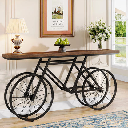 70.9-Inch Narrow Sofa Table with Bicycle Metal Base