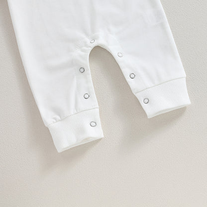 0-12M Newborn Baby Boy Sweatshirt Rompers-Bull Head Letter Print, Long Sleeve Jumpsuit
