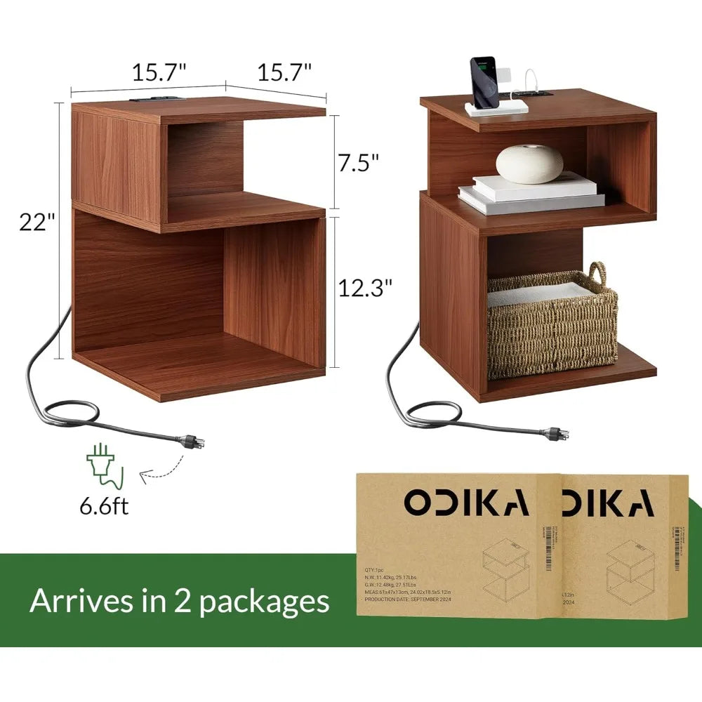 Set of 2 Side Tables with Charging Station, Storage, End Table with USB Ports