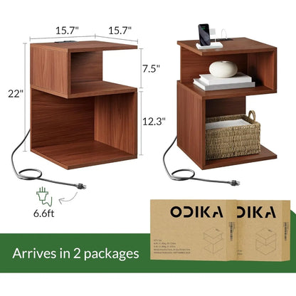 Set of 2 Side Tables with Charging Station, Storage, End Table with USB Ports
