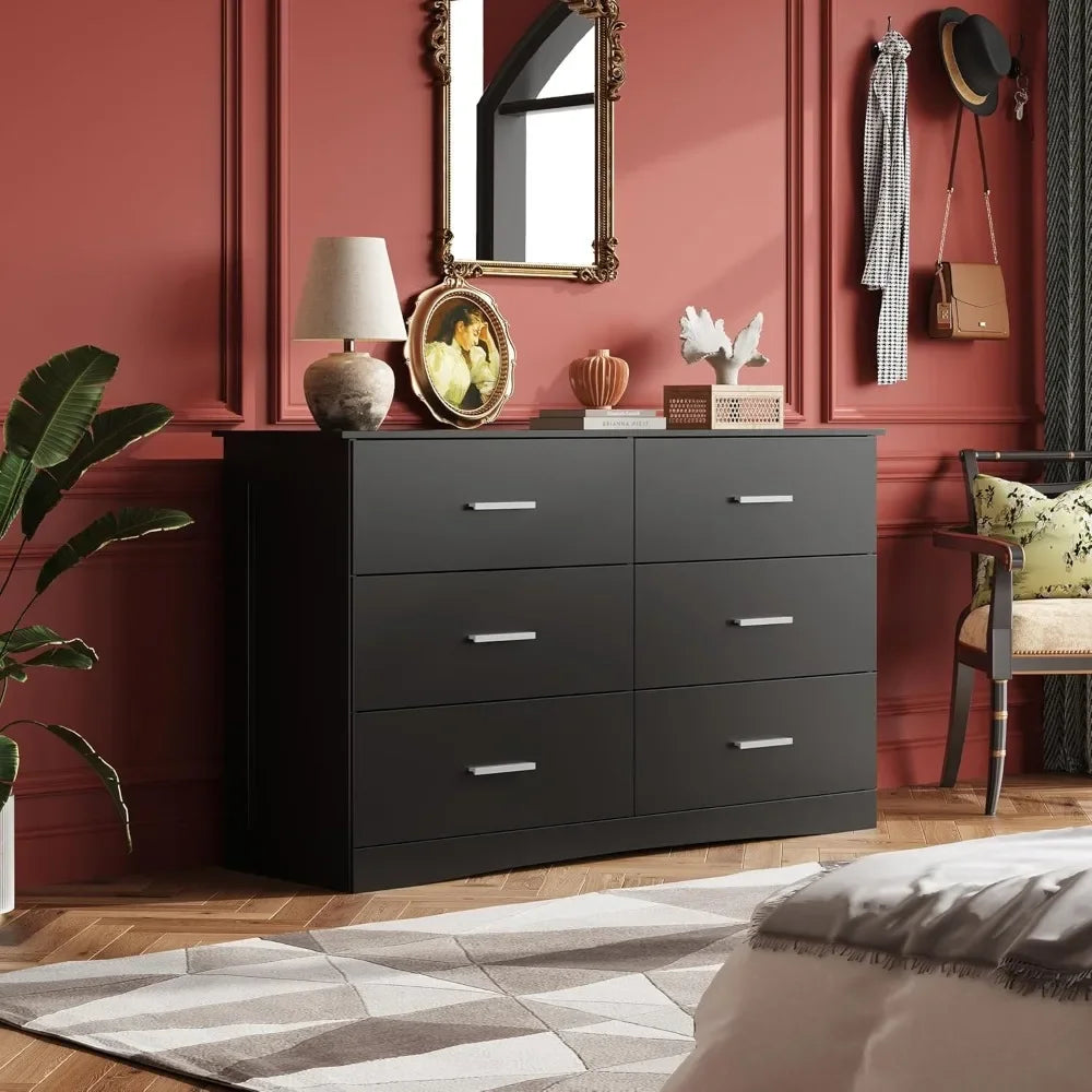 Wide Chest of Drawers with 6 Drawer, Oak