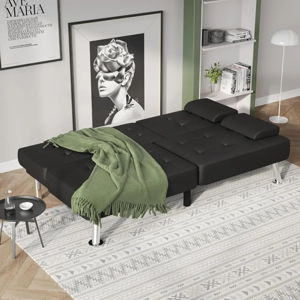 Folding Futon Set Convertible Recliner Lounge with Cup Holders, Removable Armrests