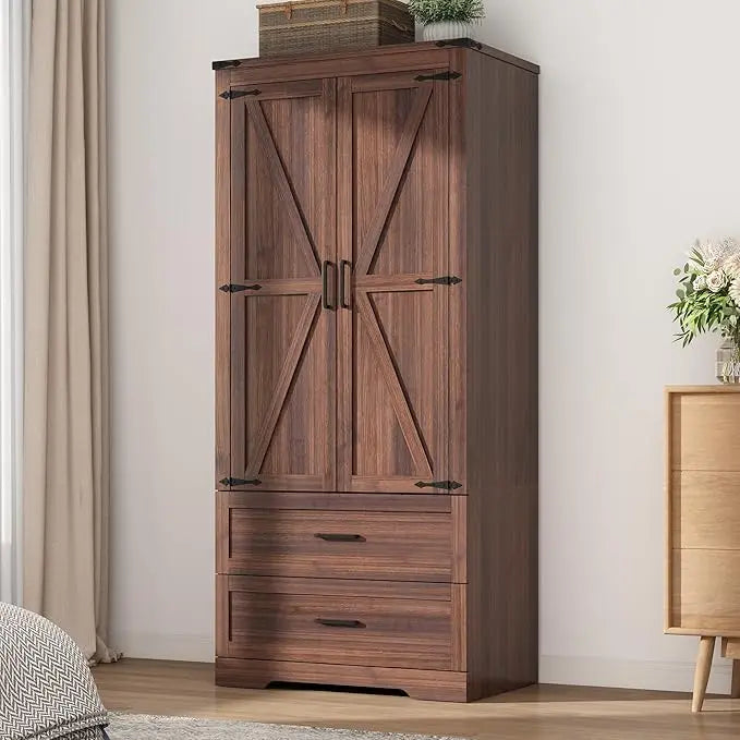Armoire Closet with Doors and Drawers, with Shelves & Hanging Rod for Clothing