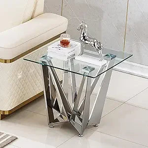 47 inch Glass Console Table with Stainless Steel Frame