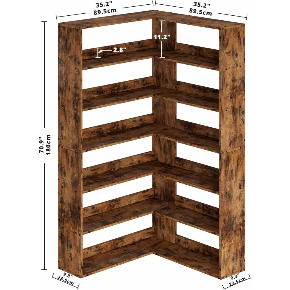 Bookshelves 6 Tiers with Baffles Industrial Large Corner