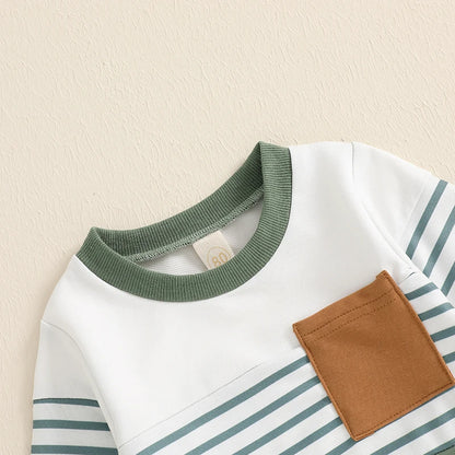 6M-2T Boys Outfit, Long Sleeve Stripes Sweatshirt with Elastic Waist Sweatpants