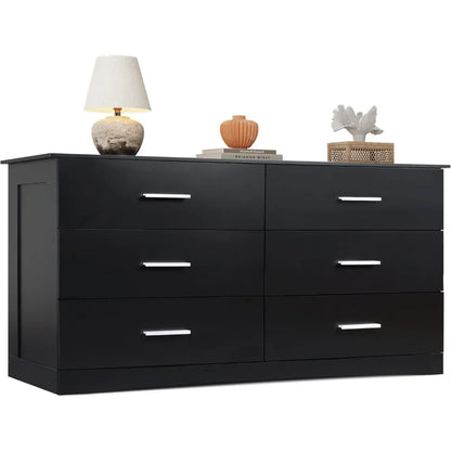 Wide Chest of Drawers with 6 Drawer, Oak
