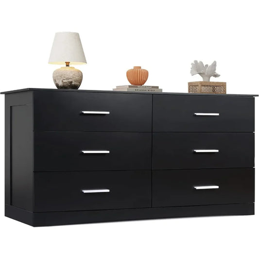 Wide Chest of Drawers with 6 Drawer, Oak