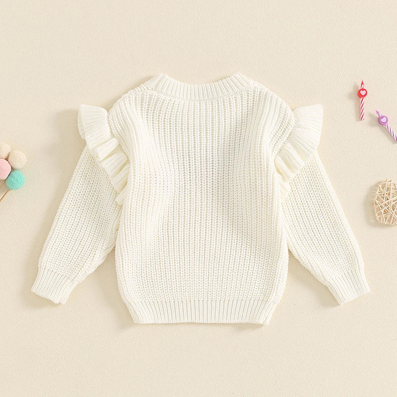 6-18 MO Birthday Sweater, Floral Letter Embroidery, Warm Knitted Pullover