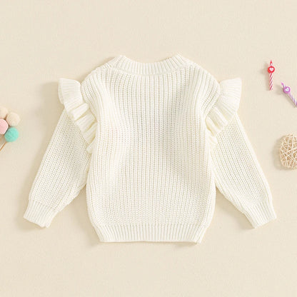 6-18 MO Birthday Sweater, Floral Letter Embroidery, Warm Knitted Pullover