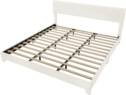 Full/Queen/king Size Bed Frame Adjustable Headboard, Faux Leather Platform Bed, Easy Assembly