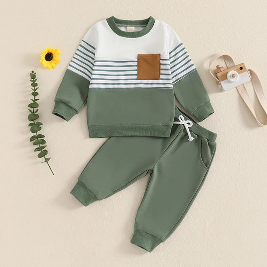 6M-2T Boys Outfit, Long Sleeve Stripes Sweatshirt with Elastic Waist Sweatpants