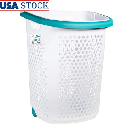 Rolling Laundry Hamper with Pop-up Handle Plastic 2 Bushel Wheeled Basket