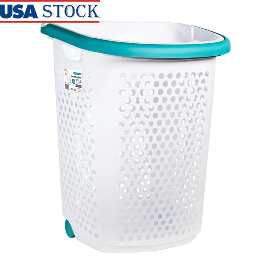 Rolling Laundry Hamper with Pop-up Handle Plastic 2 Bushel Wheeled Basket