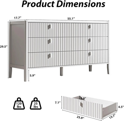 Wood Double, 6-Drawer Dresser with Wooden Legs, TV Stand Storage Unit