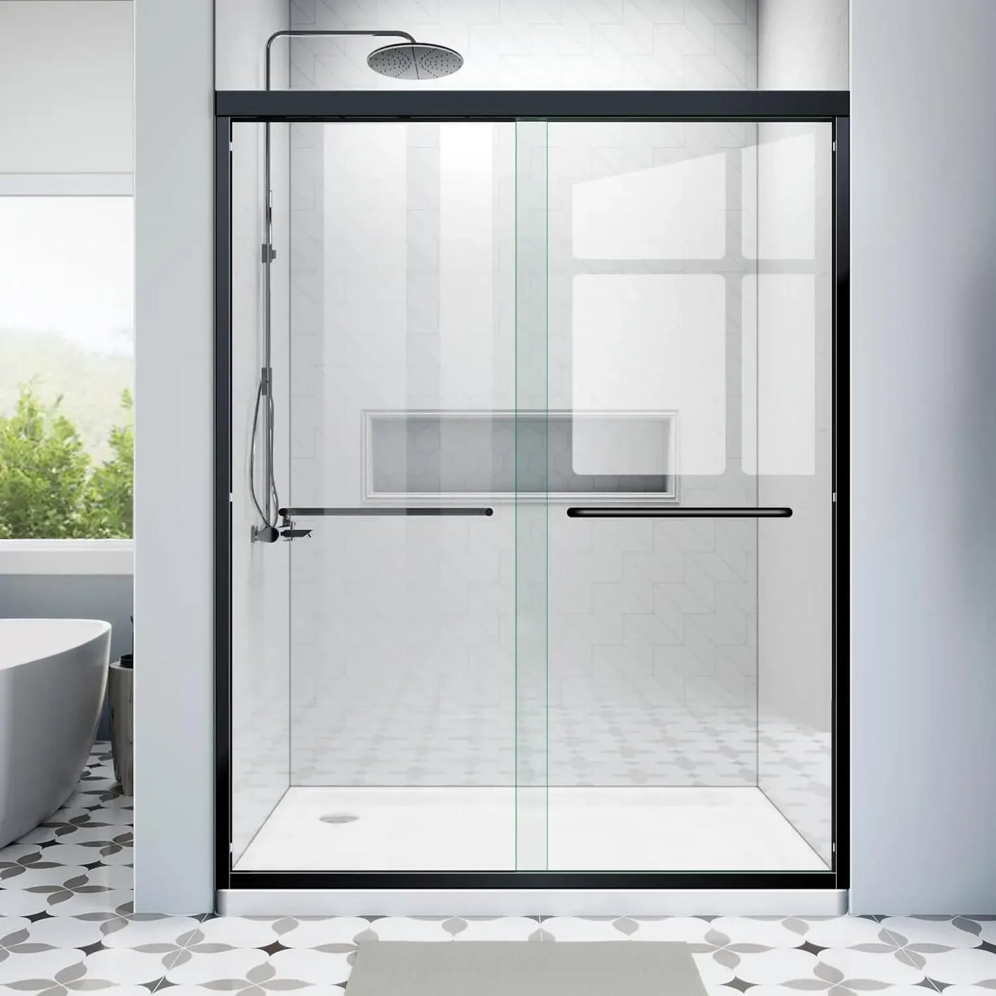 48 Inch Glass Shower Door with 1/4" (6mm) Clear SGCC Tempered Glass, 44-48 in.W x72 in.H
