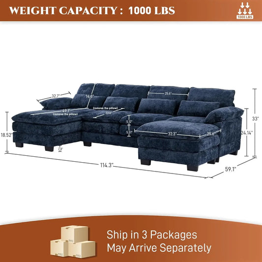 114" U Shape Sectional Cloud Couch