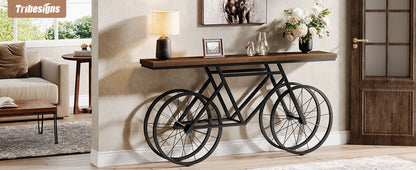 70.9-Inch Narrow Sofa Table with Bicycle Metal Base