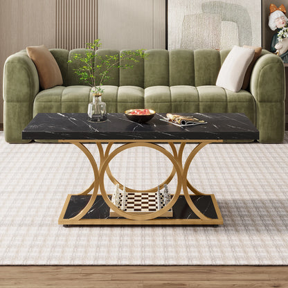 47.24-inch 2-Tier Faux Marble Wood Coffee Table