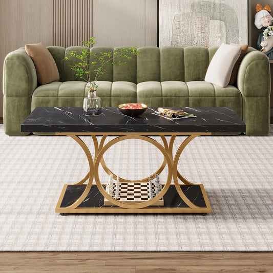 47.24-inch 2-Tier Faux Marble Wood Coffee Table