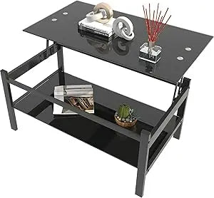 3 Piece Black Glass Table Set, Including 1 Coffee Table and 2 End Side Tables