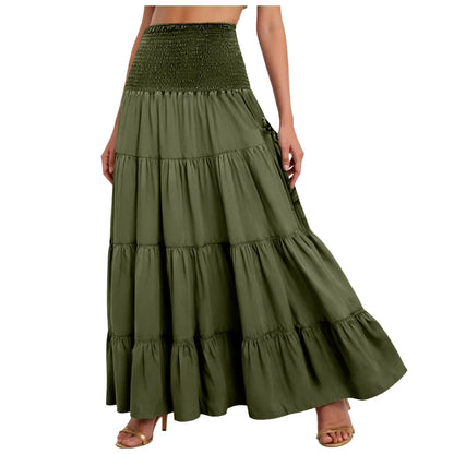 Boho Tiered A-Line Skirt, Pockets, Patchwork, Elastic Waist, Vintage Hippie/Gypsy Maxi Skirt
