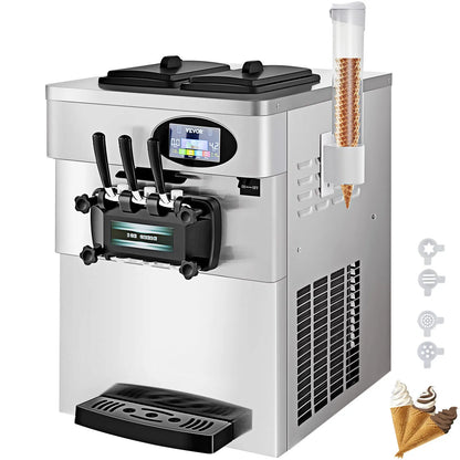 VEVOR Soft Ice Cream Machines 18-28L/H Commercial Sorbet Coolers Tricolor Desktop Sweet Cone Freezing Equipment Vending Machine