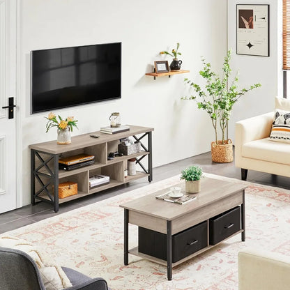 4 Pieces Table Sets - Includes TV Stand with Storage for 65 in TV, Lift-top Coffee Table with Baskets, Set Side Tables