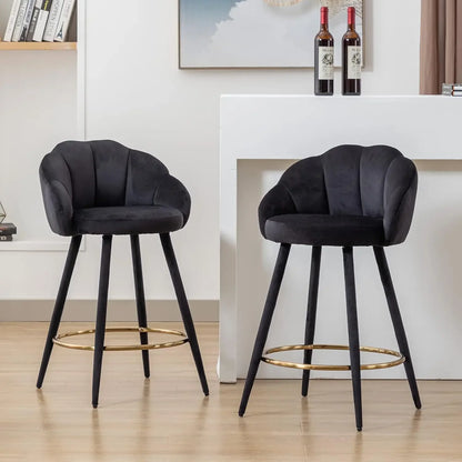 Set of 2 Modern 25.5" Counter Height Barstool with Petal Back & Gold Metal Ring Footrest