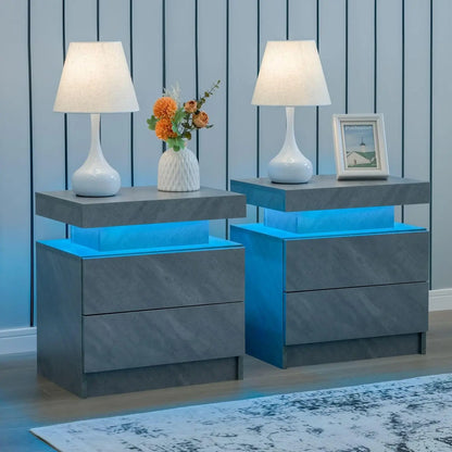 Set of 2 LED side stands with 2 Drawers