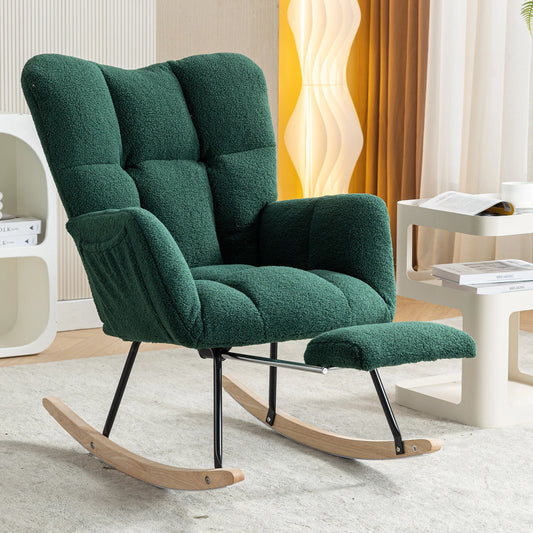 Fabric Rocking Chair With Adjustable Footrest