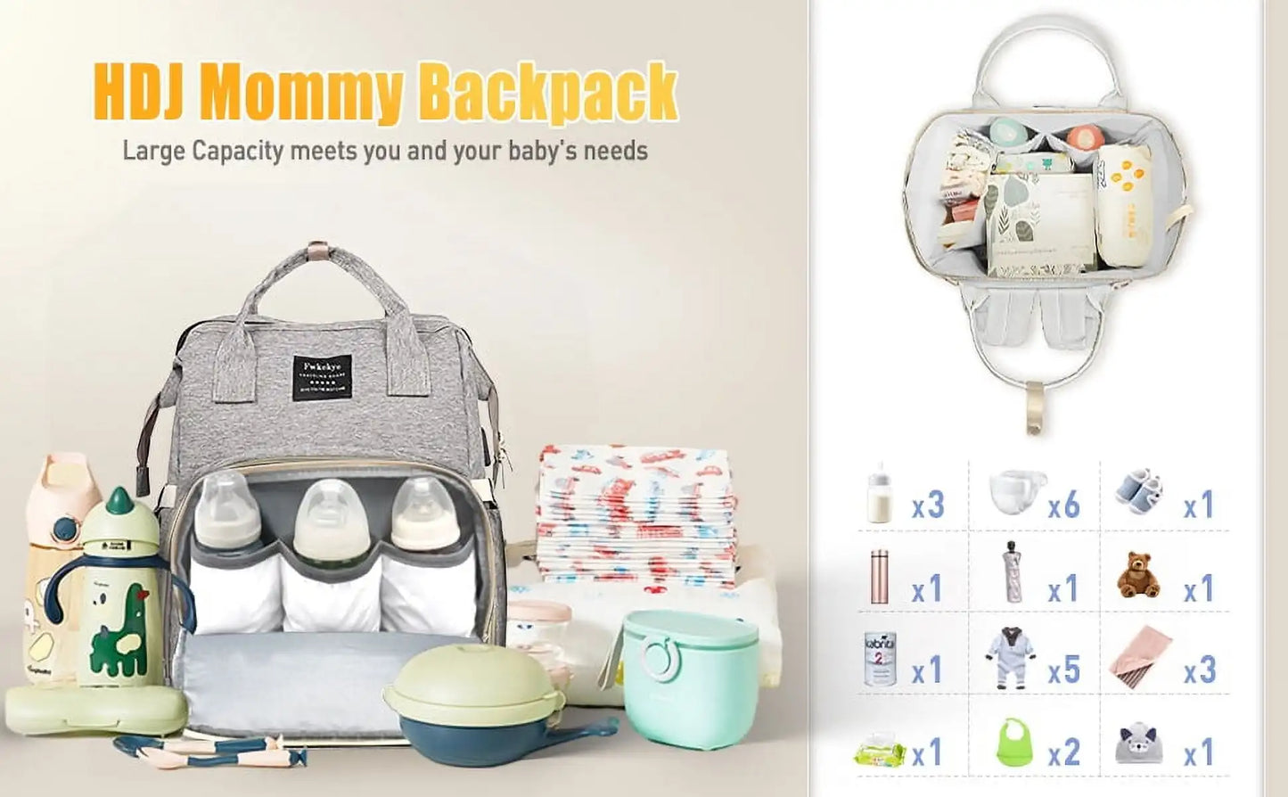 Diaper Bag Mommy Backpack. Large Capacity, Baby Multi-function, Waterproof