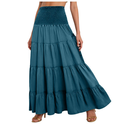 Boho Tiered A-Line Skirt, Pockets, Patchwork, Elastic Waist, Vintage Hippie/Gypsy Maxi Skirt