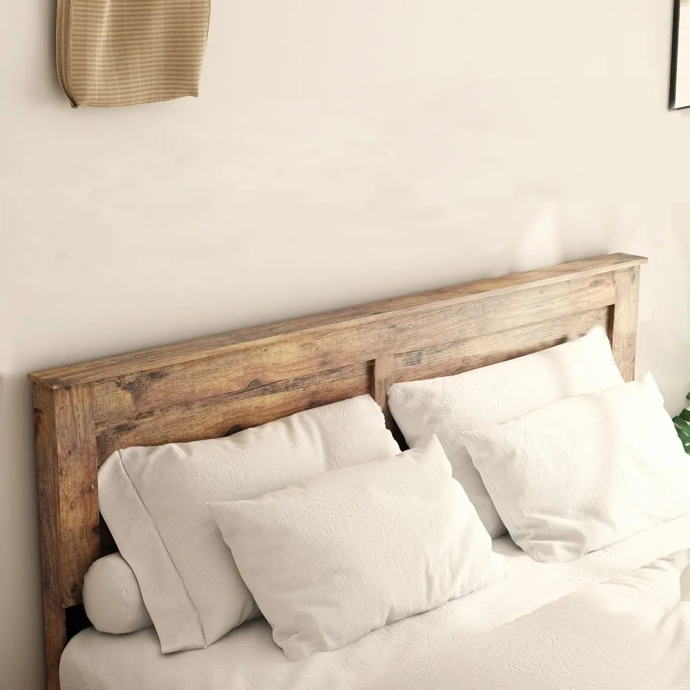 Wood Platform King Bed Frame with Headboard and Wood Slat Support, Noise-Free,Easy Assembly, No Box Spring Needed