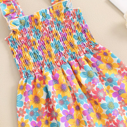 12MO-4T Lovely Baby Girls Summer Jumpsuit, Sleeveless Strap, Floral Print, Wide Leg Pants