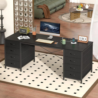 60 Inch Computer Desk with 8 Drawers, Power Outlets