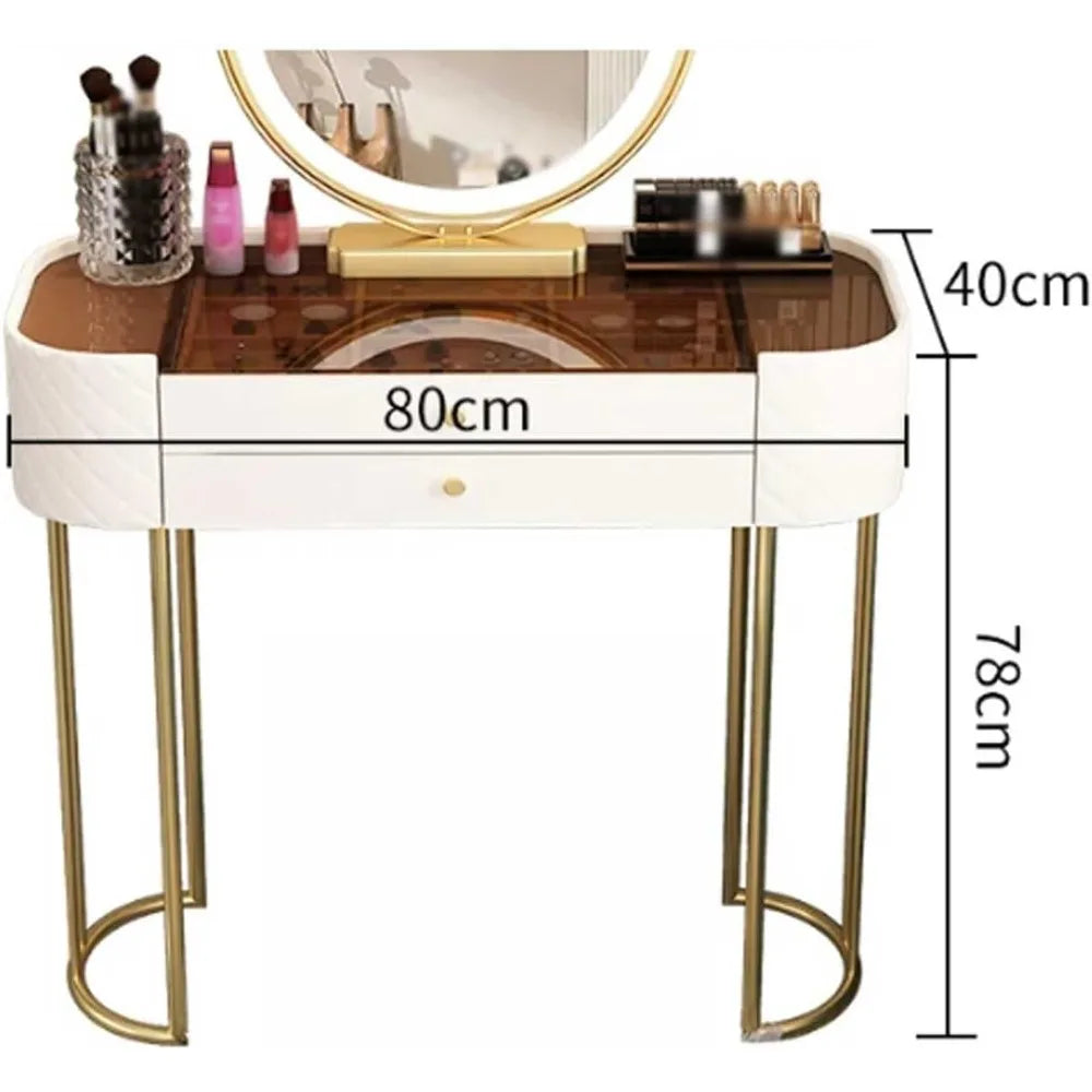 Modern Simple Dressing Table with 2 Drawers, Glass Top