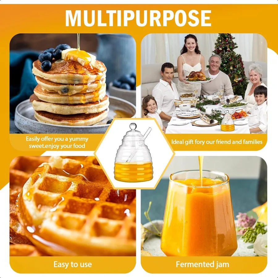 15.5 Oz Honey Pot with Dipper and LidGlass Honey Jar Honey Dispenser Clear Glass Honey Container for Home Kitchen Store Honey a