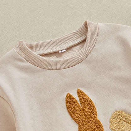 0-18MO Baby Girl/Boy Easter Bunny Embroidery Sweatshirt, Long Sleeve, O-neck Jumpsuit