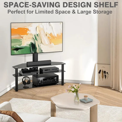 Swivel Floor TV Stand with Table for 32-70 Inch TVs, Universal Height Adjustable Stand with Large Storage Shelves