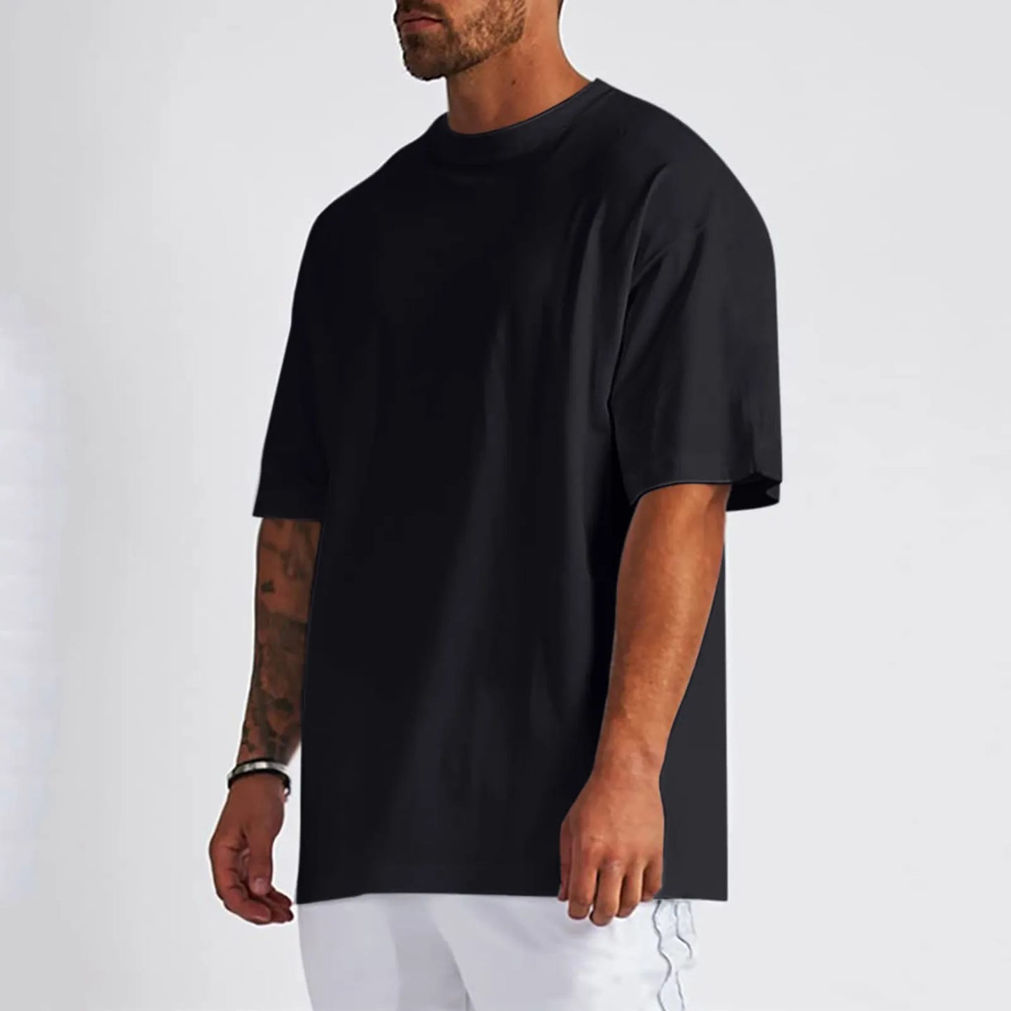 Men's Pure Cotton Shirt, Oversized Shirt, Solid Color, Round Shoulder