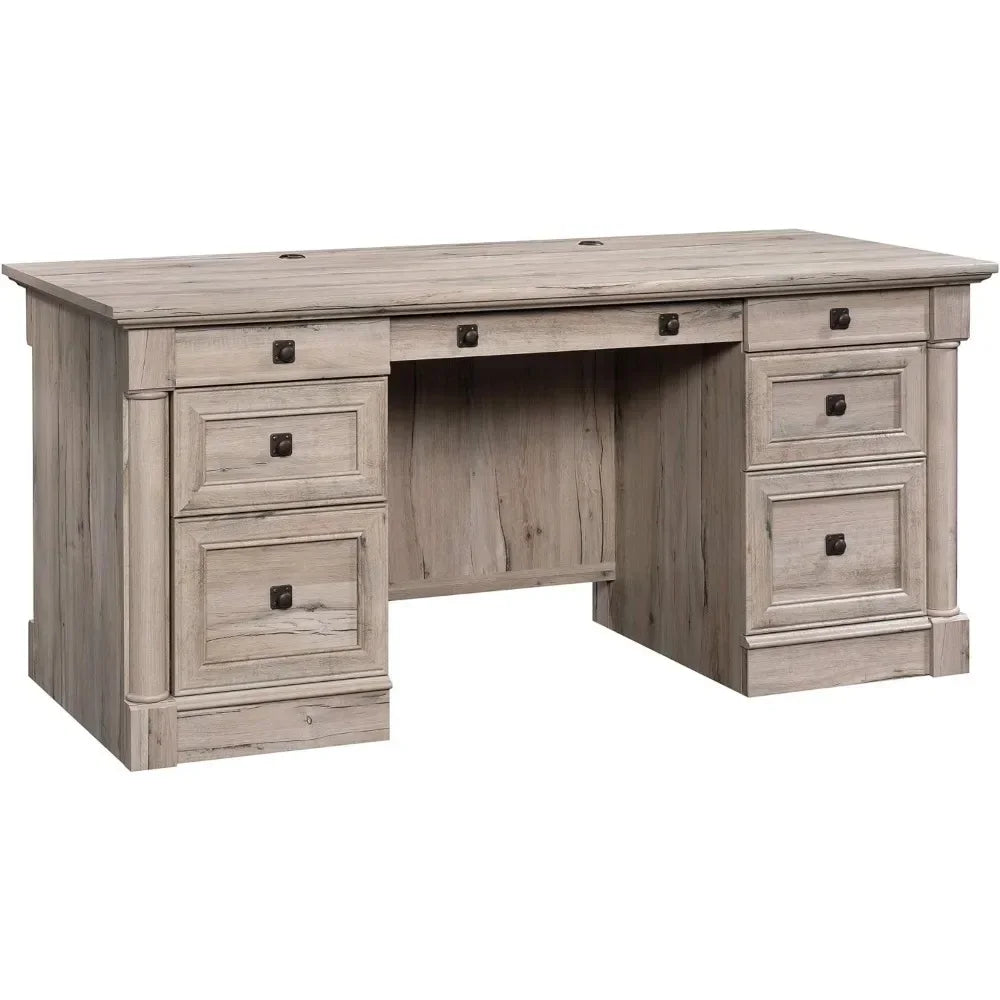 Executive Desk, L: 65.12" x W: 29.53" x H: 29.61", Split Oak finish