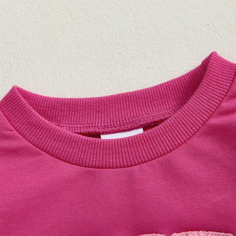 12M-4T Kids Girls Valentines Day Sweatshirt, Long Sleeve, Crew Neck, Embroidery Letters, Pullover Hoodie Tops