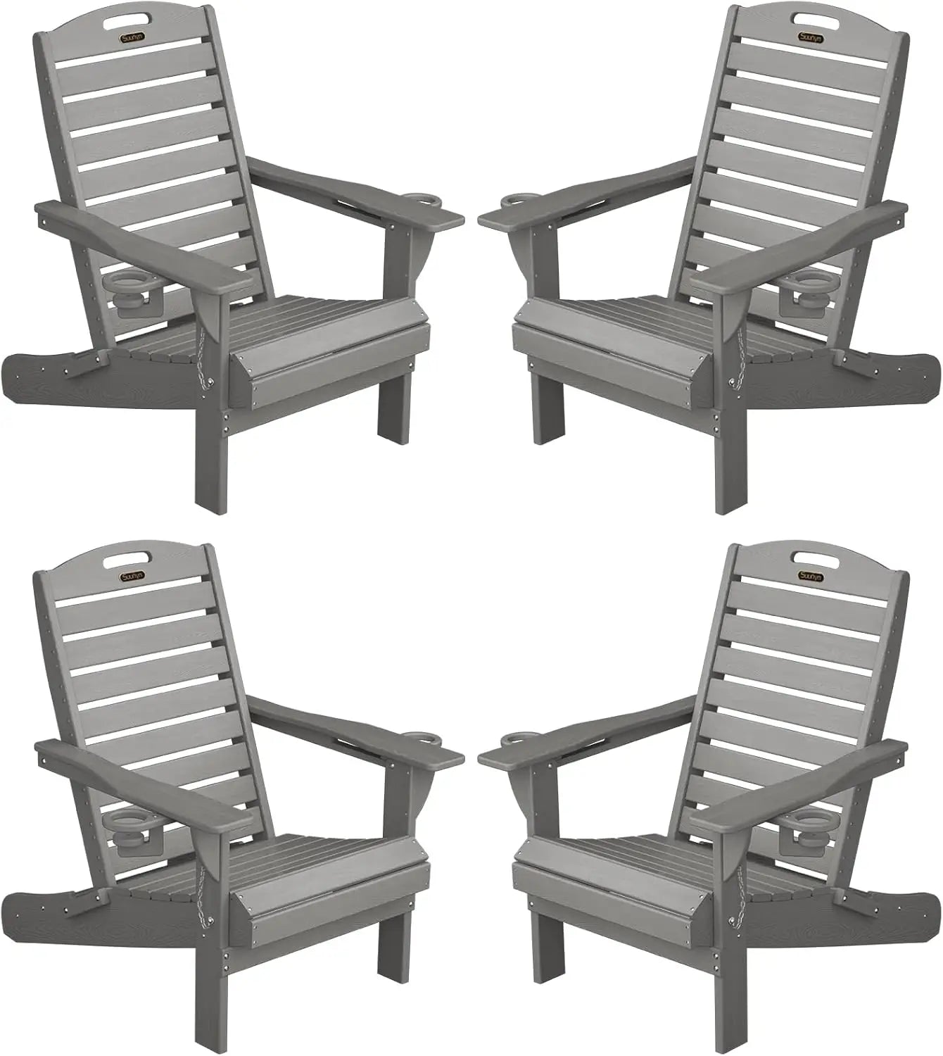 Set of 2 All-Weather Adirondack Chairs with Cup Holder