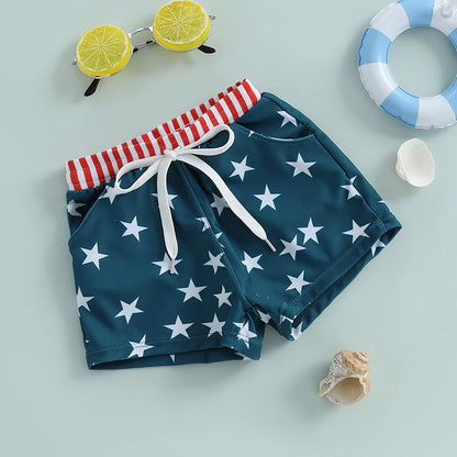 6MO-4Y Boys Independence Day Drawstring Star Print Swim Trunks