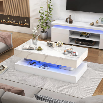 Modern Stylish Coffee Table with 2 Storage Drawers and LED lights