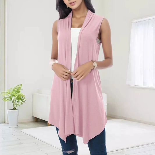 Women's Front Draped Cardigan, Solid Color Blouse Vests, Hem Asymmetric