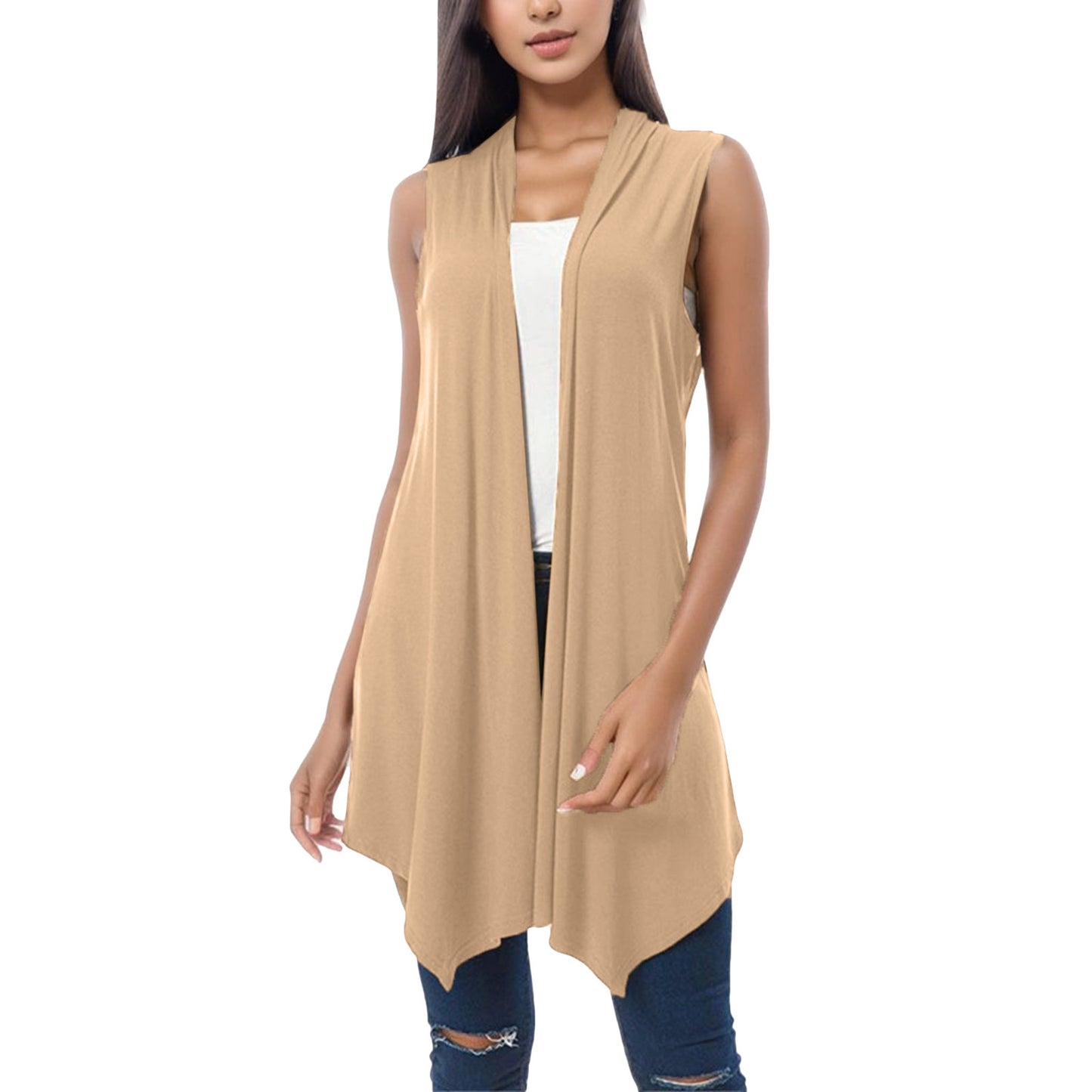 Women's Front Draped Cardigan, Solid Color Blouse Vests, Hem Asymmetric