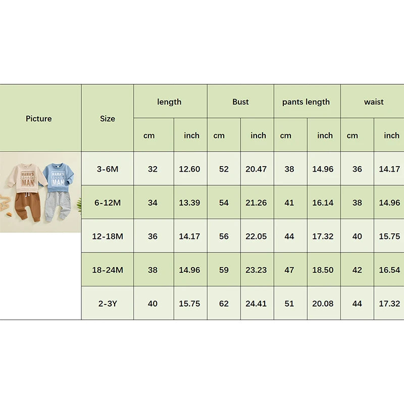 2 Piece Outfit 6MO-3T Boy Fall Clothes, Letter Print Long Sleeve Sweatshirt and Elastic Pants