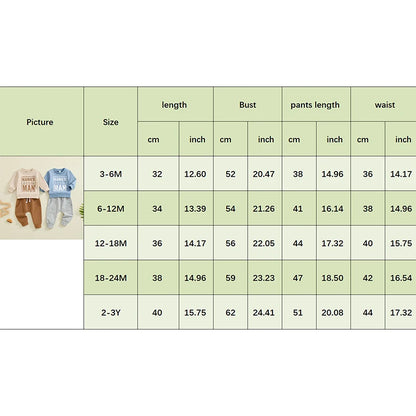 2 Piece Outfit 6MO-3T Boy Fall Clothes, Letter Print Long Sleeve Sweatshirt and Elastic Pants